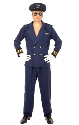 £27.99 • Buy Mens Airline Pilot Captain Navy Blue Uniform With Hat Fancy Dress Costume