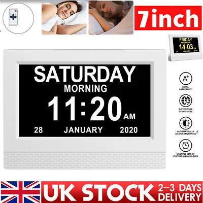 7  Digital Alarm Clock Calendar Day Datetime Memory Loss Dementia Elderly Remote • £28.47