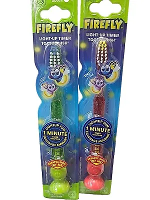 X2FIREFLY - LIGHT-UP TIMER TOOTHBRUSH - 3+ YEARS -green&Red  Softsuction Cup • £6.98