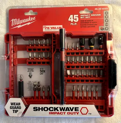 Milwaukee 48-32-4023 SHOCKWAVE Impact Duty Steel Driver Bit Set (45-Piece) • $24.95