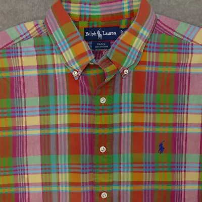 Polo Ralph Lauren Indian Madras Shirt Plaid Men's Large Short Sleeve Button • $21.56
