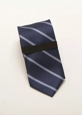 Men's Silk Tie Diagonal Stripped 58  Hand Made Navy Nice Christmas Gift • $26.95