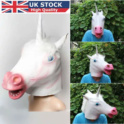 Unicorn Horse Head Horror Mask Gangnam Halloween Party Latex Costume Animal Prop • £9.94