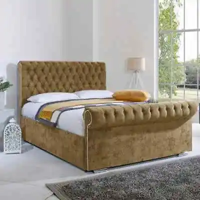 New Stylish Chesterfield Sleigh Upholstered Elegent Design Plush Velvet BedFrame • £235