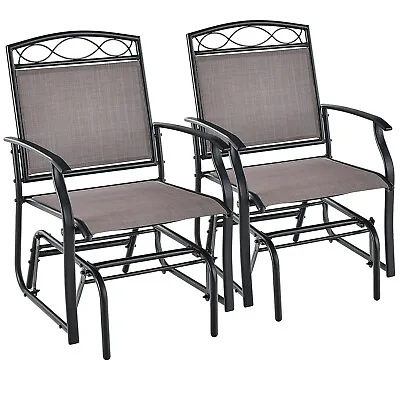 Patio 2pcs Glider Set Single Swing Rocking Chair Heavy-Duty Metal Frame Outdoor • $179.99