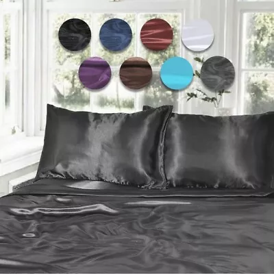 $43 • Buy 1000TC Silk Satin Single/KS/Double/Queen/King Fitted, Flat Pillowcase Sheet Set