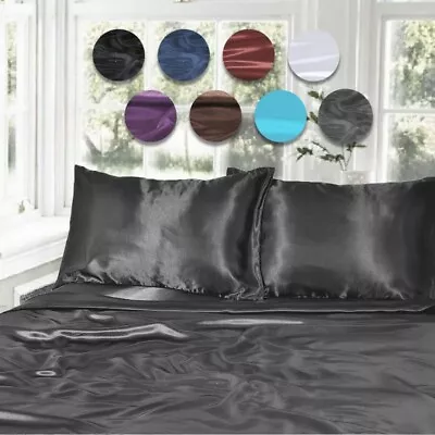 1000TC Silk Satin Single/KS/Double/Queen/King Fitted Flat Pillowcase Sheet Set • $46