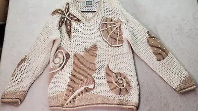 Sigrid Olsen VT6 Heavy Sweater Women Size Medium Multi Hand Knitted Ramie V Neck • $30.93