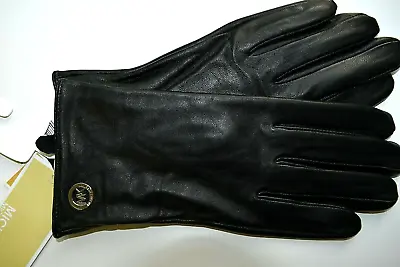NWT Michael Kors Lambskin Leather Logo Touch Screen Gloves Black Buttery Soft M • $68