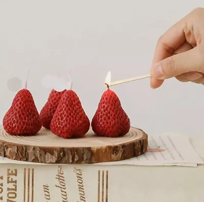 4 Strawberry Shaped Scented Candles Birthdays Weddings Aromatherapy • £7.99