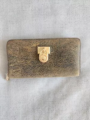 Michael Kors Hamilton Brown Destressed Leather Zip Around Wallet With Gold Lock • $10