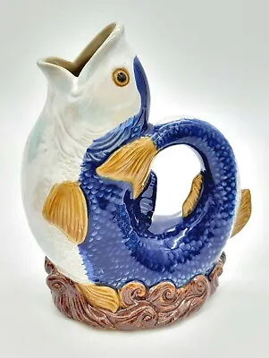 Vintage Wanjiang Fish Pitcher Nouveau Majolica Style CBK 1991 China Blue & White • $31.95