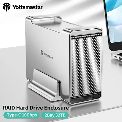 Yottamaster 2 Bay RAID Type C Hard Drive Enclosure For 2.5  3.5  SATA HDD 10Gbps • £85.99