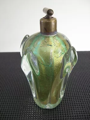 Murano Italian Art Glass Green & Gold Perfume Bottle • $50