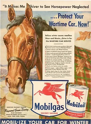 1942 Mobilgas Mobiloil Socony-Vacuum Oil Company WWII Horse Vintage Print Ad • $8.50