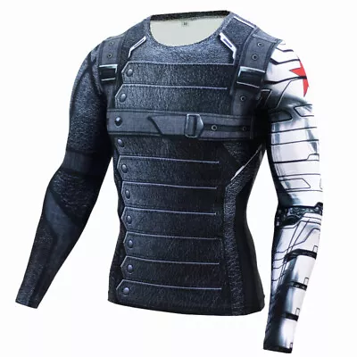Avengers Winter Soldier T-shirt Long Sleeve Outfits Costume Cosplay Halloween • $44.17