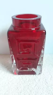 £89.99 • Buy Whitefriars Glass Vase Geoffrey Baxter Square Greek Key Red 1 Small Chip 110cm