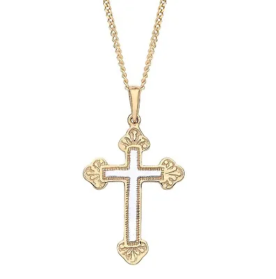 9ct Yellow & White Gold Cross Pendant Necklace + 18 Inch 9ct Gold Chain • £59.95