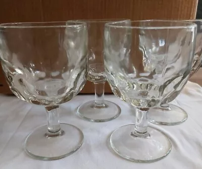 4-Vintage Heavy Clear Chunky Glass Thumb Print Goblet • $32