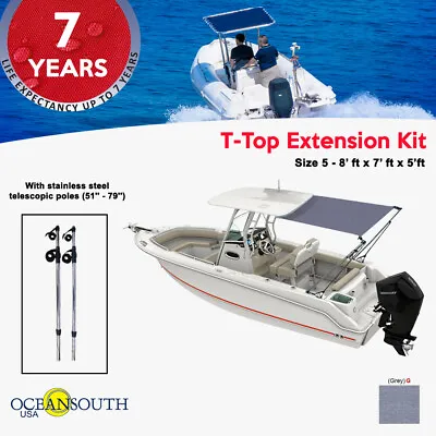 Oceansouth T-Top Extension Kit Boat Stern Shade - Extends Up To 8' X 7' Grey • $151.48