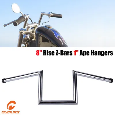 Motorcycle 8  Rise Ape Hanger 1 Inch Drag Z Bars Chrome Handlebar For Harley • $81.73