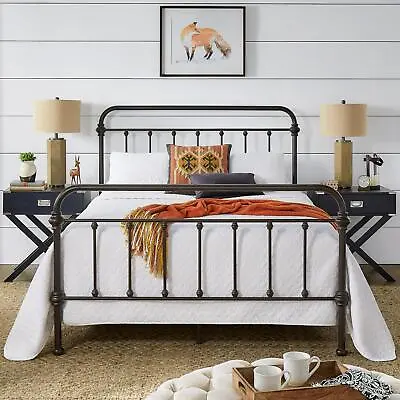 Farmhouse Country Style Antique Dark Bronze Iron Metal Bed - Queen Size • $379.77