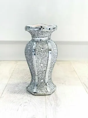 £14.99 • Buy Beautiful Mosaic Vase Diamond Silver Crystal Decorative Mirror Flower Luxury NEW