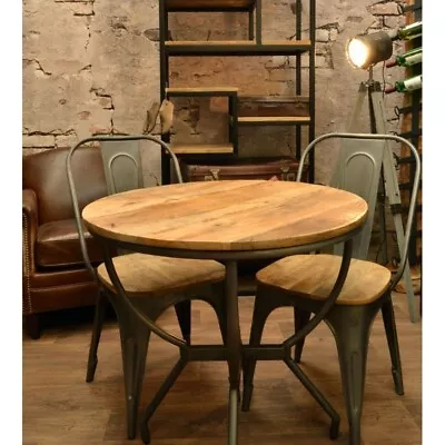 Industrial Round Mango Wood & Steel Dining/Kitchen Table • £249