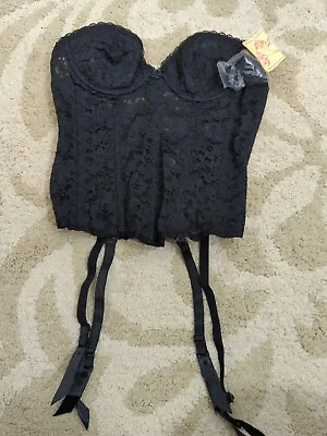 Vtg NOS Lace Corset Bustier With Garters Blk Empire Intimates Sexy Boudoir 36B • $15.94