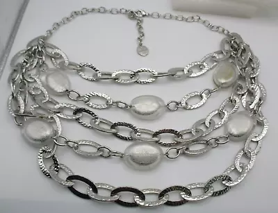 VTG Graziano Massive Bib Runway Necklace Hammered Silver Tone Chunky Links • $20