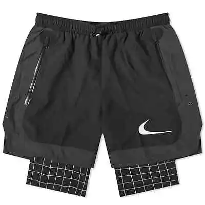 Nike X Off-White Virgil Abloh Black Grid Shorts Size S-2XL RUNNING CU2502-010 • $119.99