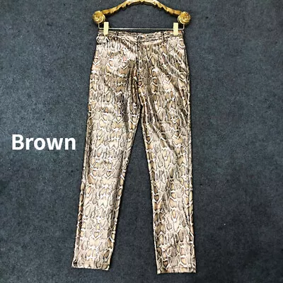 Men Power Stretch Pants Trouser Shiny Snakeskin Leopard Print Party Clubwear • $50.82