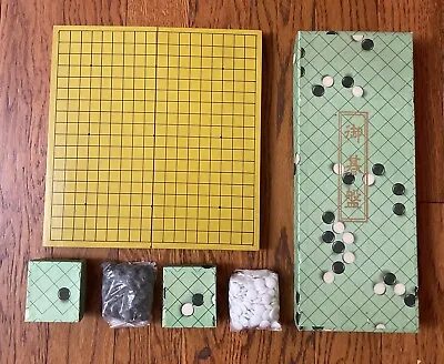 VTG Sealed Japanese Go Board Game Set Black White Stone Wood Made In Japan W/Box • $55.99