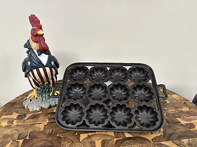 FULLY RESTORED 12 Cup Cast Iron TURKS HEAD Gem Muffin Pan Cut Out Version • $79