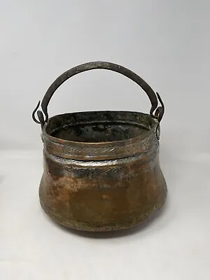 Antique Primitive Dovetail Seam Hammered Copper Pot Cauldron Kettle Crude Forged • $224.99