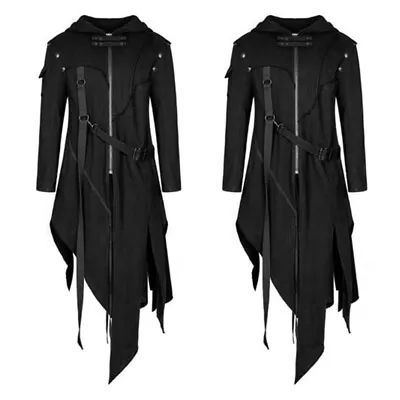 Mens Medieval Gothic Cardigan Jacket Hooded Long Coat Outwear Fashion Coat • $36.99