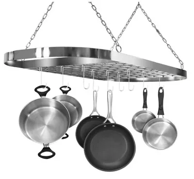 Stainless Steel Metal Oval Hanging Pot Rack Pans Cookware Kitchen Hanger Decor • $118.90