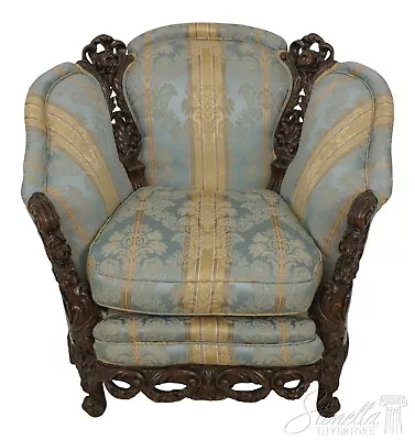 F59544EC: Vintage 1930s Ornately Carved Frame Club Chair	 • $795