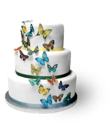 35 Bright Realistic Butterfly Butterflies Edible Wafer Paper Cake Toppers • £2.49