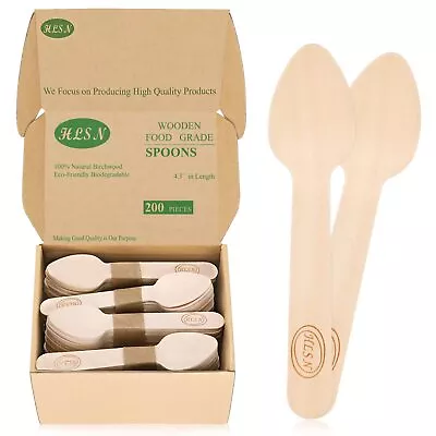 4.3 Mini Wooden Spoons Disposable Tasting Spoons Biodegradable Birchwood Com... • $18.76