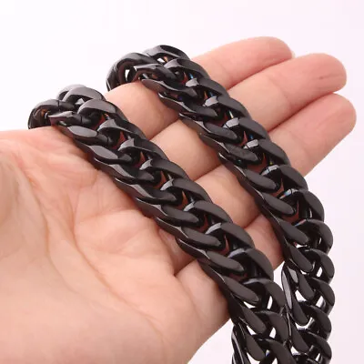 8mm-19mm Black Plated Men's 316L Stainless Steel Curb Cuban Link Chain Necklace • $10.44