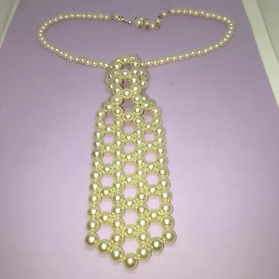 Vintage Faux Pearl Tie Necklace Signed Hong Kong Mint Condition  • $9.99