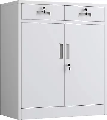 Metal Storage Cabinet With Locking Doors And 2 Drawers Lockable Storage Cabinet • $255.36