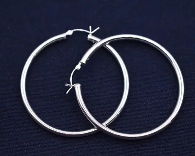 3mmX50mm 2  Large Plain Polished Round Hoop Earrings Real 925 Sterling Silver  • $28.59
