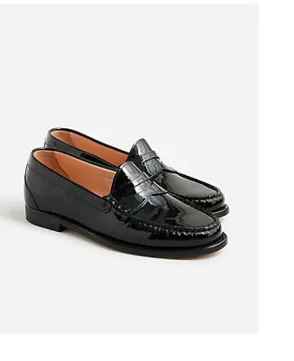 J.Crew $228 Winona Penny Loafers Patent Leather Black Size 8.5 BV735 • $120