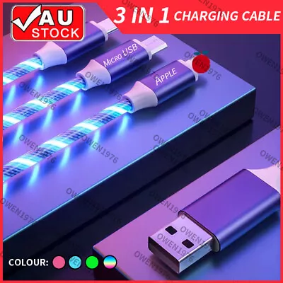 3 In 1 LED Light Up Charging Charger Cable USB Cord IPhone Android Type C Phone • $12.99