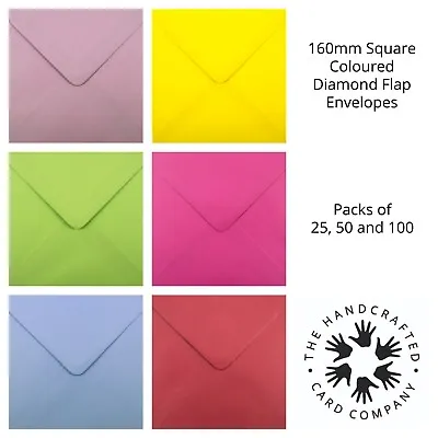 160 X 160mm Square Coloured Diamond Flap Envelopes For 6 X 6  Cards - In Packs • £5.55