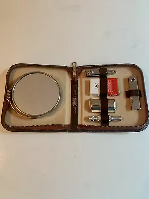 Vintage NEW Men's Leather Shaving Grooming Travel Kit Complete. SWANK • $40