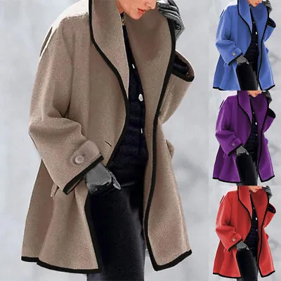 Women's Baggy Hooded Trench Wool Coat Outwear Ladies Warm Pocket Jacket Overcoat • £16.55