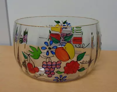 Romania Crystal Clear Venetian Fruit Flower Bowl Hand Painted Gold Trim • $31.99